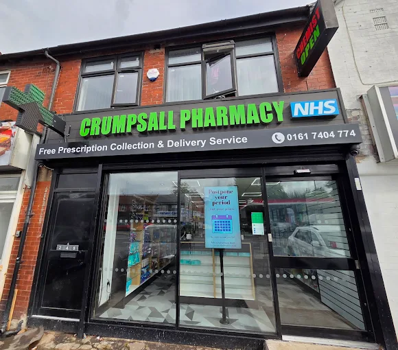 Higher Crumpsall Pharmacy shopfront on Middleton Road