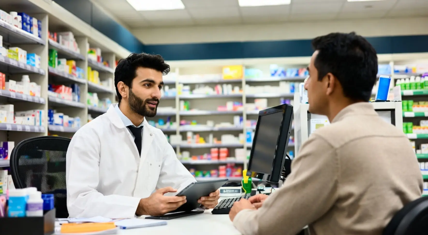 Pharmacist conducting a weight loss consultation at Higher Crumpsall Pharmacy in Manchester