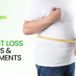 Doctor measuring a patient's midsection next to the text "Top Weight Loss Clinics & Treatments" with Higher Crumpsall Pharmacy branding
