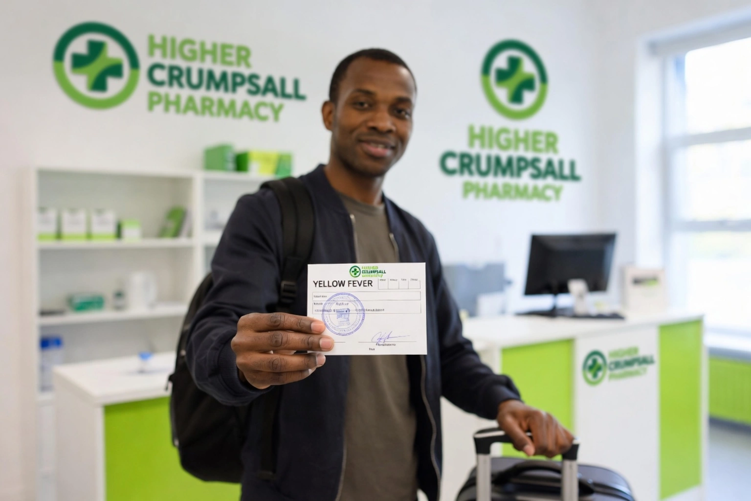 Travel-ready patient with certified vaccination protection from Crumpsall clinic