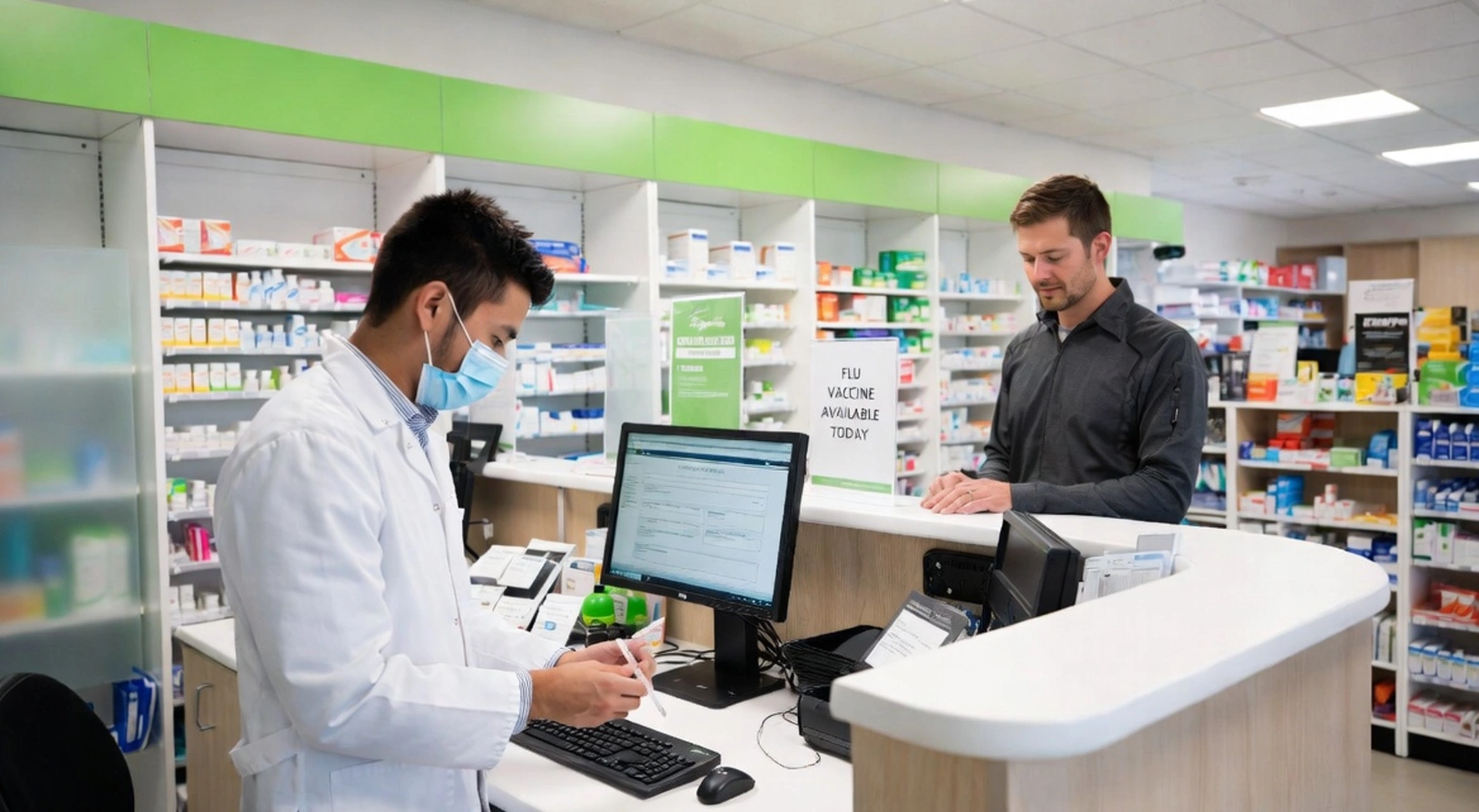 Patient attending a flu vaccination appointment at a local Manchester pharmacy.